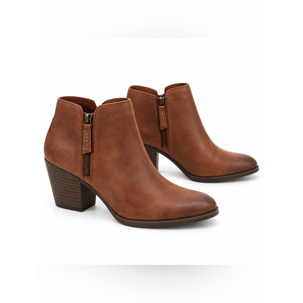 NWT Frye Judith Double Zip Leather Ankle Boots Cognac Brown Size 8